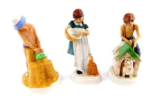 Three Royal Doulton Childhood Days figures, comprising Just One More, HN2980, As Good As New, HN2971, and Save Some For Me, HN2959.