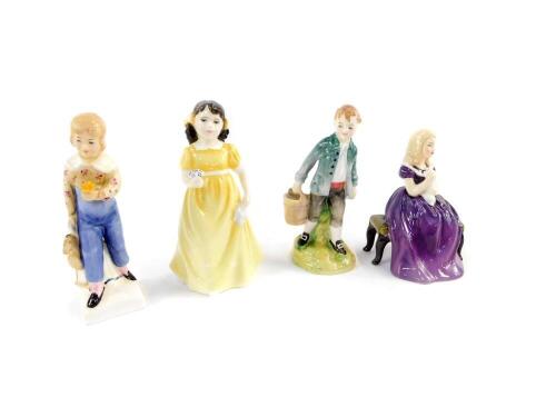 Four Royal Doulton figures, comprising Jack, HN2060, Tom, HN2864, Flowers For You, HN3889, and Affection HN2236.