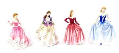 Three Royal Doulton figures, boxed with certificate, comprising Melissa, HN4913, Sweet Lilac, HN3972, and Susan, HN4532, together with Jacqueline, HN4309, boxed. (4)