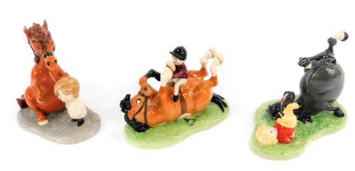 Three Royal Doulton Thelwell figure groups, boxed, limited edition comprising Suppling Exercises NT6, Choosing Good Feet NT4 and Detecting Ailments NT8.