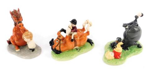 Three Royal Doulton Thelwell figure groups, boxed, limited edition comprising Suppling Exercises NT6, Choosing Good Feet NT4 and Detecting Ailments NT8.