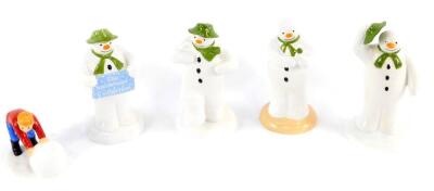 Five Coalport characters the Snowman figures boxed, some with certificates, comprising Building The Snowman, The Welcome, The Greeting, Magical Moment and Just Like Me.