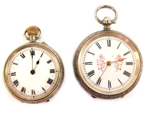 Two pocket watches, comprising a late 19thC silver pocket watch, with maker stamp GS, with Swiss movement, bezel wind, plain white enamel dial, and another early 20thC Continental silver pocket watch, stamped 935, No 78526, with white enamel dial and two 