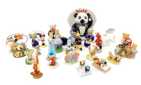 A Wade Panda shop display, and a group of Wade and other figures including Royal Doulton Bunnykins, etc.