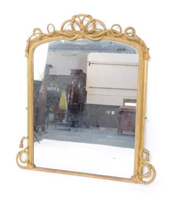 A Victorian and gilt wood overmantel mirror, with rope twist moulding, 146cm H, 129cm W.