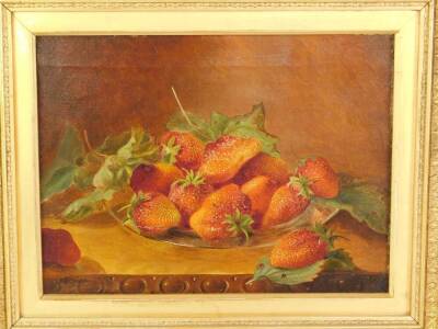 E A Croxon (American, 19thC). Still life of strawberries in a bowl, oil on canvas, signed, dated 1897, 24cm x 32cm. - 2