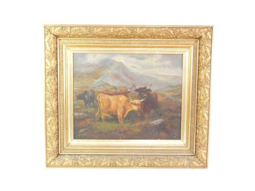 M Vinters. Highland Cattle in a landscape, oil on canvas, signed, dated 1901, 40cm x 50cm.