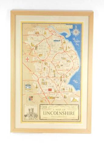 A map of Lincolnshire, produced by British Railways, designed by Blake, printed by Jordison & Company Ltd, London & Middlesborough, published by The Railway Executive, Eastern Region (PP1094), 97cm x 60cm.