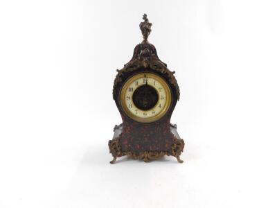 A late 19thC French boulle mantel clock, circular brass dial with visible brocot escapement, white enamel chapter ring bearing Arabic numerals, Paris movement, the case of balloon form, raised on outswept feet, with key, 36cm H. - 2
