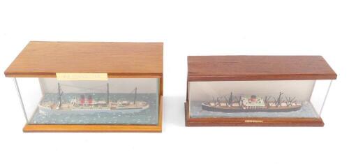 Two models of ships, comprising SS Dunnottar Castle, and MV Essex, both cased, cases 23cm W and 24cm W respectively. We have received instructions from the vendor to sell without reserve.