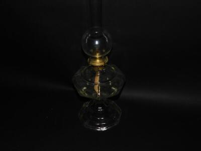 A Victorian clear pressed glass oil lamp, with a glass chimney, 57cm H. - 2