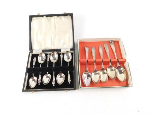 A set of six Victorian apostle teaspoons, Mappin Bros, London 1899, together with Georgian and later silver teaspoons, 4.01oz.