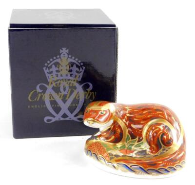 A Royal Crown Derby Imari paperweight, modelled as an otter, boxed.