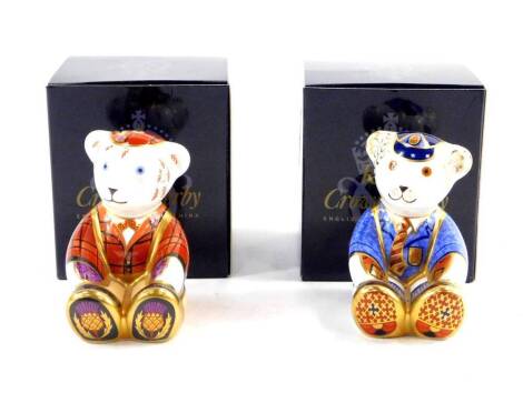 Two Royal Crown Derby Imari paperweights, modelled as School Boy Teddy, and Scottish Teddy - Frazer, boxed.