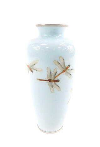 A 20thC Japanese silver wire cloisonne vase, of shouldered tapering form, decorated with Mayflies against a turquoise ground, 21cm H.