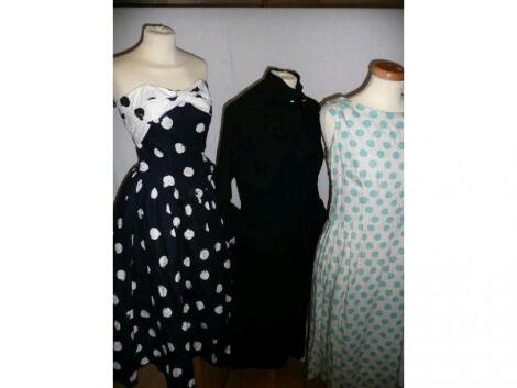 A collection of 1950's style costume including a navy summer dress with