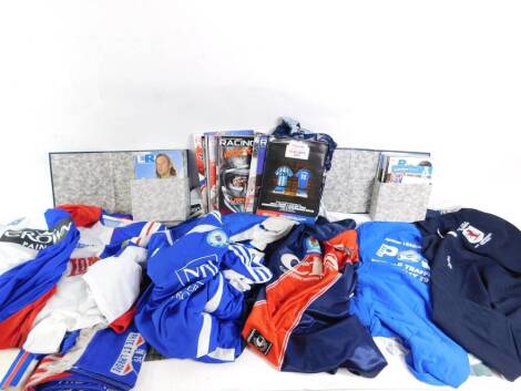 Football shirts and scarves, including England, Blackburn Rovers, and Peterborough United, together with Peterborough United football programmes, and four music related T-shirts, for Ash, The Stereophonics, and Oasis. (qty)