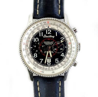 A Breitling automatic gentleman's Navitimer Montbrillant wristwatch, special edition made commemorate 100 years of aviation, with black dial, in plated case, the back stamped with a biplane and '100 ans d'aviation 1903-2003 special edition', numbered A353 - 5