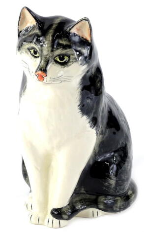 A Babbacombe pottery seated cat, printed marks underside, 30cm H.