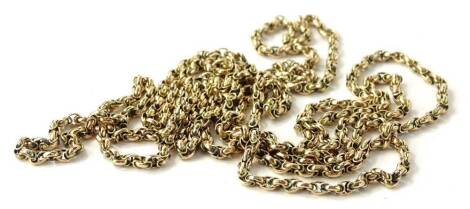 A longard chain, with twist and etched curb design links, 70cm L when closed, yellow metal, stamped to clasp 9c, 27g.