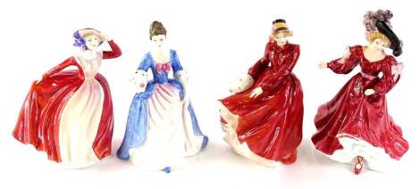 Four Royal Doulton figurines, Valerie, Louise, Peggy Davies Collection figure Mary and figure of the year for 1993 Patricia.