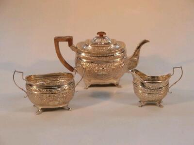 An American white metal three-piece tea service