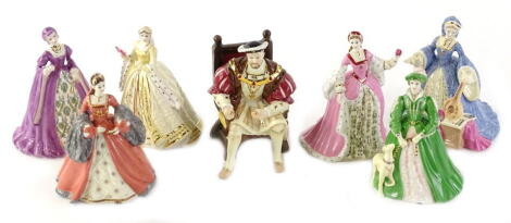 A set of Coalport miniature porcelain figurines, Henry VIII and his six wives, limited edition, 500 issued for Compton Woodhouse Limited. (7)