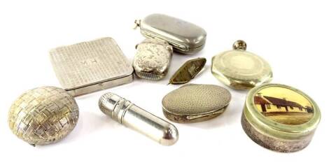 A collection of small boxes, mainly silver plate, 1st World War tank brooch etc.