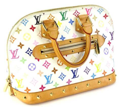 A Louis Vuitton white multicolour monogram Alma pm bag, with cow hide trim and brass hardware, serial number FL0053, with dust cover, 23cm H, 34cm W, 15cm D.