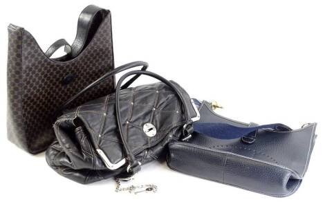 Three ladies handbags, to include a black quilted Luella shoulder bag, blue pebbled shoulder bag, and a Luigi shoulder bag. (3)