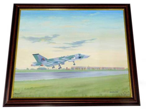 John Larder. Vulcan bomber, XL318 (last flight 11th December 1981), oil on board, 50cm x 60cm.