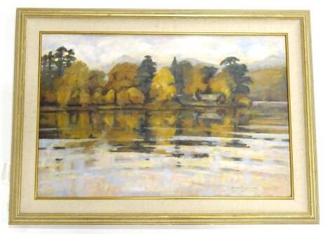 Judy Coleman. Derwent Isle, oil on board, 50cm x 75cm.