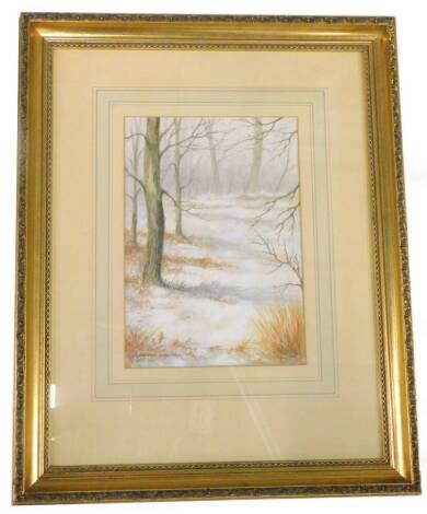 John Lewis Fitzgerald. Winter forest scene, watercolour, signed, 31cm x 19cm.