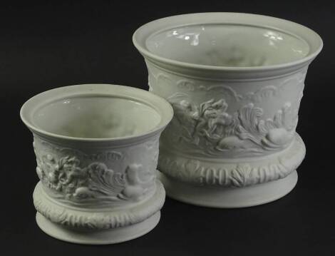 A Portmeirion English Heritage collection white bisque and glazed jardiniere, 23cm dia, and a smaller example 17cm dia.