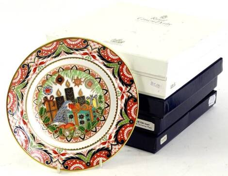 Various Royal Crown Derby Christmas Collector's plates, to include a run of six consecutive, limited editions, each in original box.