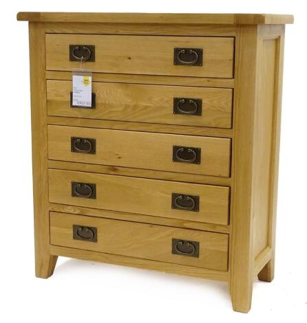 An ex shop display rustic five drawer chest, with five adjustable shelves, 198cm H, 97cm W, retail price was £910.80 reduced to £455.40.