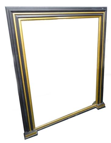 A 19thC ebonised and gilt overmantel mirror, of plain rectangular form with inverted breakfront base, 143cm H, 120cm W.