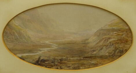 19thC British School. Mountain landscape, watercolour - pair, 18cm x 32cm.