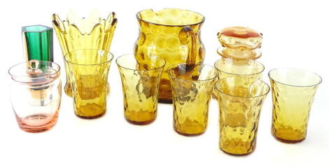 Whitefriars and other glass, to include an amber tinted lemonade set, a jar and cover with indents, preserve jar and cover, etc.