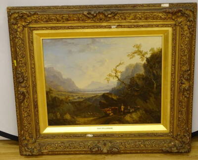 Samuel Williamson (1792-1840). Mountainous landscape with figures tending cattle and goats, oil on canvas, 39.5cm x 50cm. - 2