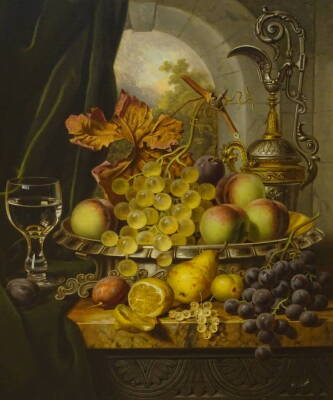 Henry George Todd (1846-1898). Autumn fruits, oil on canvas, titled on mount, 59cm x 48cm.