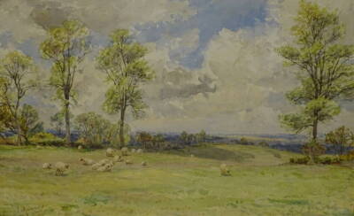 James Aumonier (1832-1911). Country landscape with sheep, watercolour, signed, 31cm x 48cm.