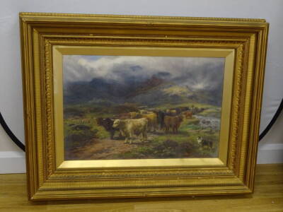 Henry Garland (1834-1913). Highland Cattle, Near Inveroran, Argyllshire, oil on canvas, signed, date 1899, inscribed verso, 50cm x 75cm. - 2