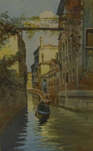 19thC Italian scene. Venetian canal, watercolour, indistinctly signed, 34cm x 19.5cm.