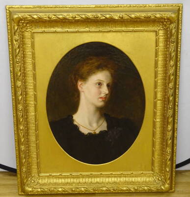 19thC British School. Head and shoulders portrait of a young woman, oil on canvas, 58cm x 45cm. - 2