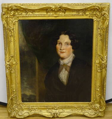 19thC British School. Head and shoulders portrait of a lady, oil on canvas, 58cm x 49cm. - 2