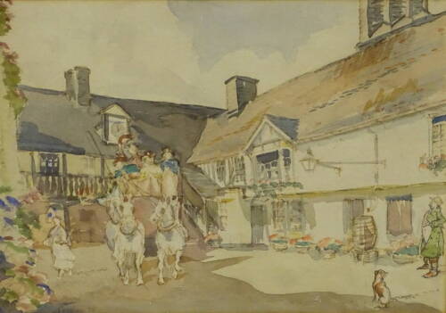 Sursham ?. Coach and horses at the Inn, watercolour, signed and dated (18)76, 25cm x 35.5cm.