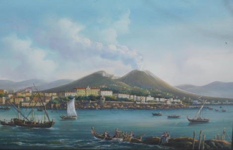 Gioacchino la Pira (act.1839-1870). Panoramic view of Vesuvius Naples, watercolour, signed, 81cm x 31cm