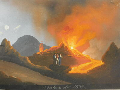 Continental School. Volcano and coastal views, gouache - four, inscribed and dated circa 1839, 8.5cm x 12cm. - 3