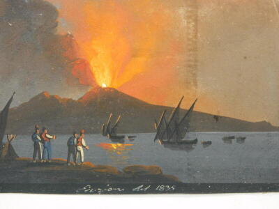 Continental School. Volcano and coastal views, gouache - four, inscribed and dated circa 1839, 8.5cm x 12cm. - 4